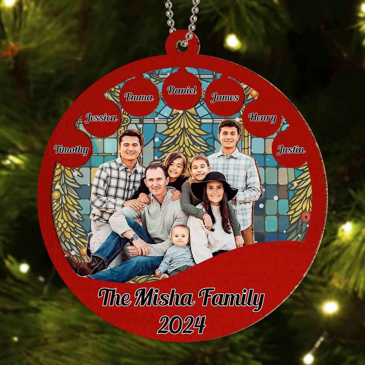 Custom Photo Family Ornament, Christmas Gift for Family Members • Family Christmas - Personalized Suncatcher Ornament