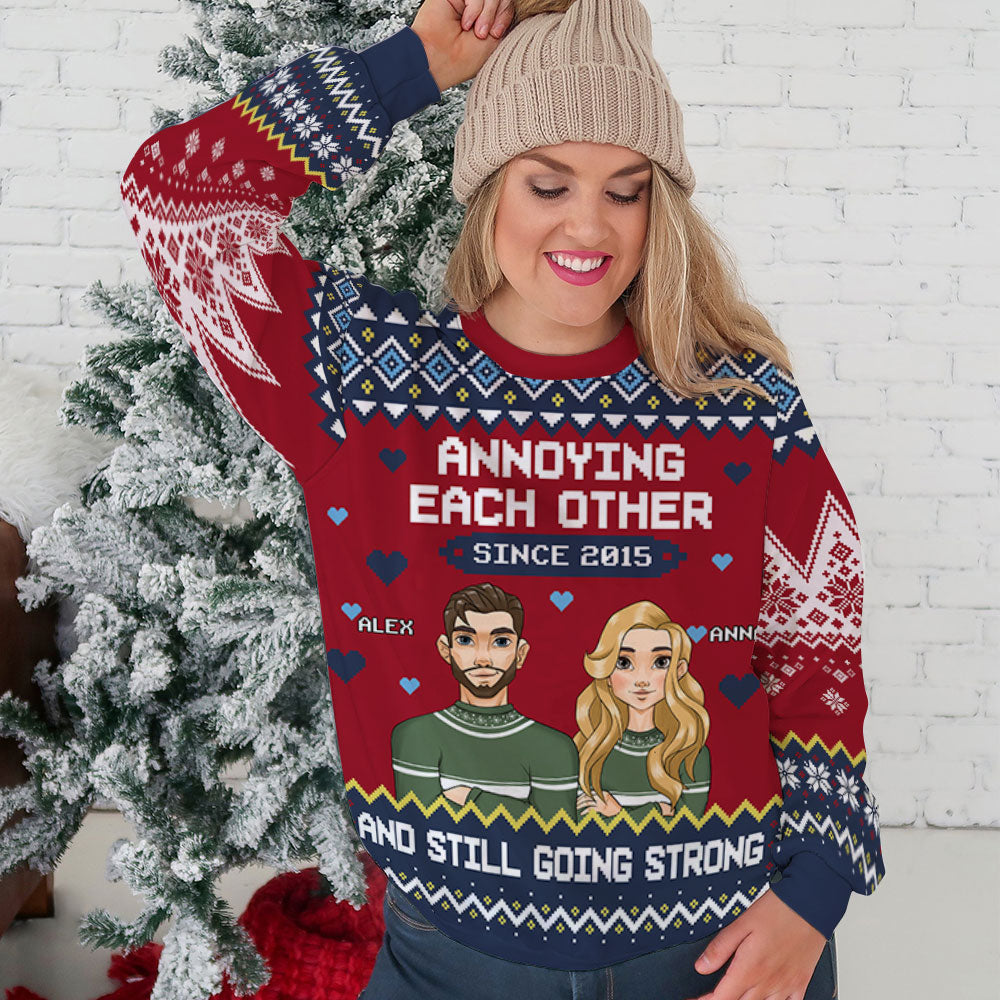 Custom Couple Christmas Sweatshirt, Anniversary Gift • Since Year - Personalized All-Over-Print Sweatshirt