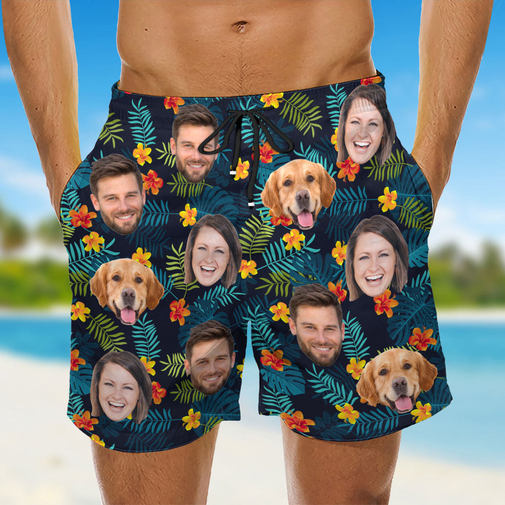 Custom Photo Men's Swim Trunks, Birthday & Summer Gift • Photo Tropical Vibes Only - Personalized Beach Shorts