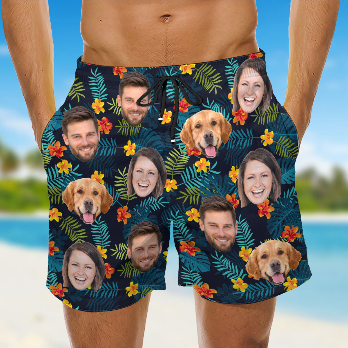 Custom Photo Men's Swim Trunks, Birthday & Summer Gift • Photo Tropical Vibes Only - Personalized Beach Shorts