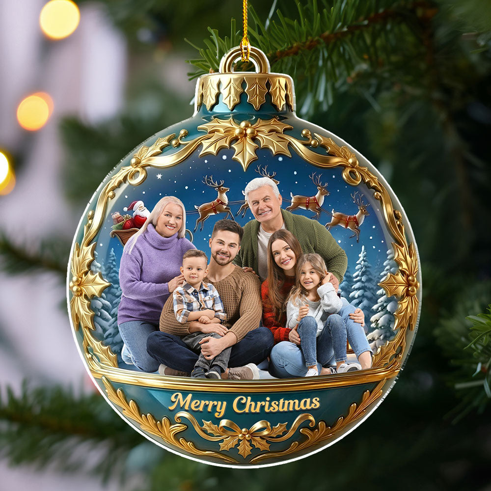 Custom Photo Family Ornament, Christmas Gift for Family Members • Have A Holly Jolly Christmas - Personalized 3D Effect Acrylic Ornament