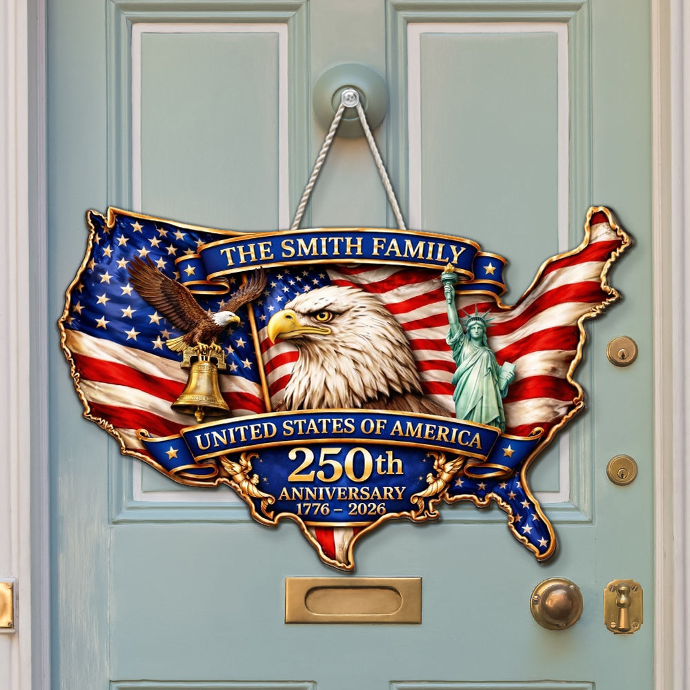 Custom Family Patriotic Hanging Decor, 4th of July • Anniversary 250 - Personalized Wood Sign