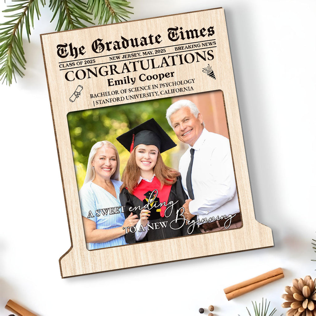 Custom Decor, Christmas Birthday Anniversary Gift Keepsake • The Graduate Times - Personalized 2-Layer Wood Plaque With Flat Base
