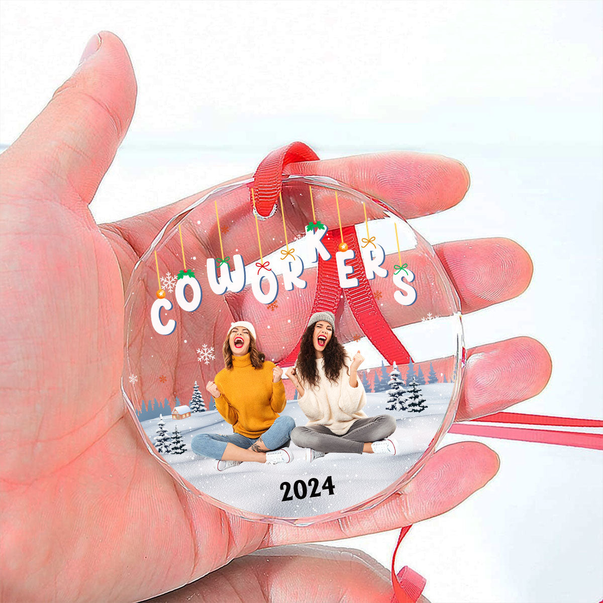 Custom Photo Friendship Christmas Ornament, Best Friend Gift • Bestie Christmas Together - Personalized Glass Ornament