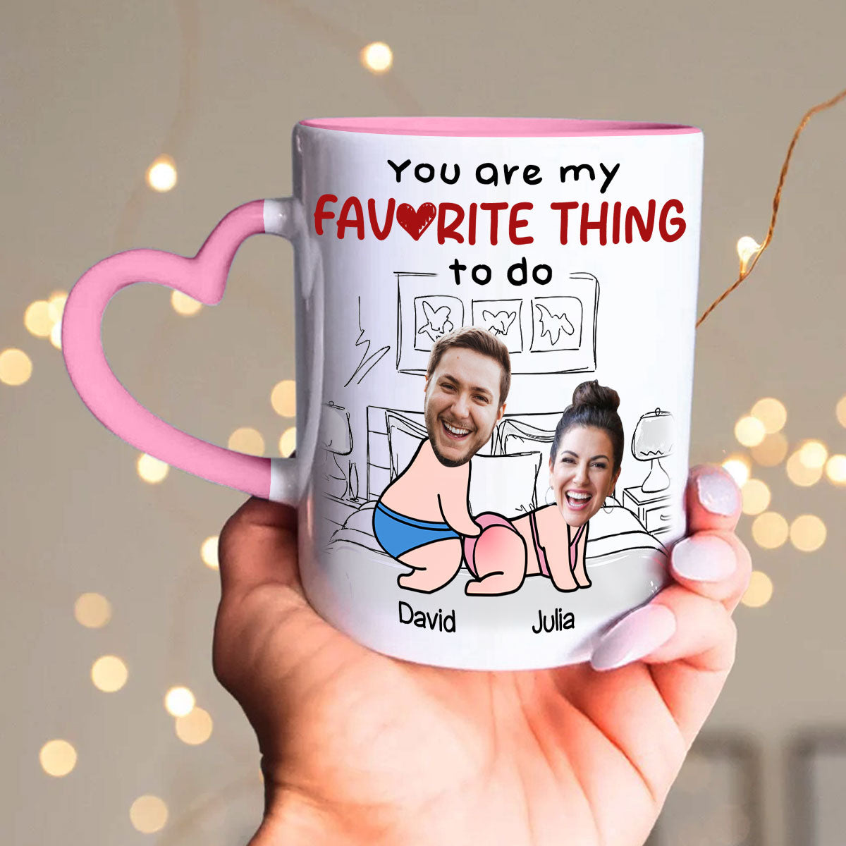 Custom Photo Anniversary Keepsake Gifts For Couple • Favorite Thing - Personalized Heart Handle Mug