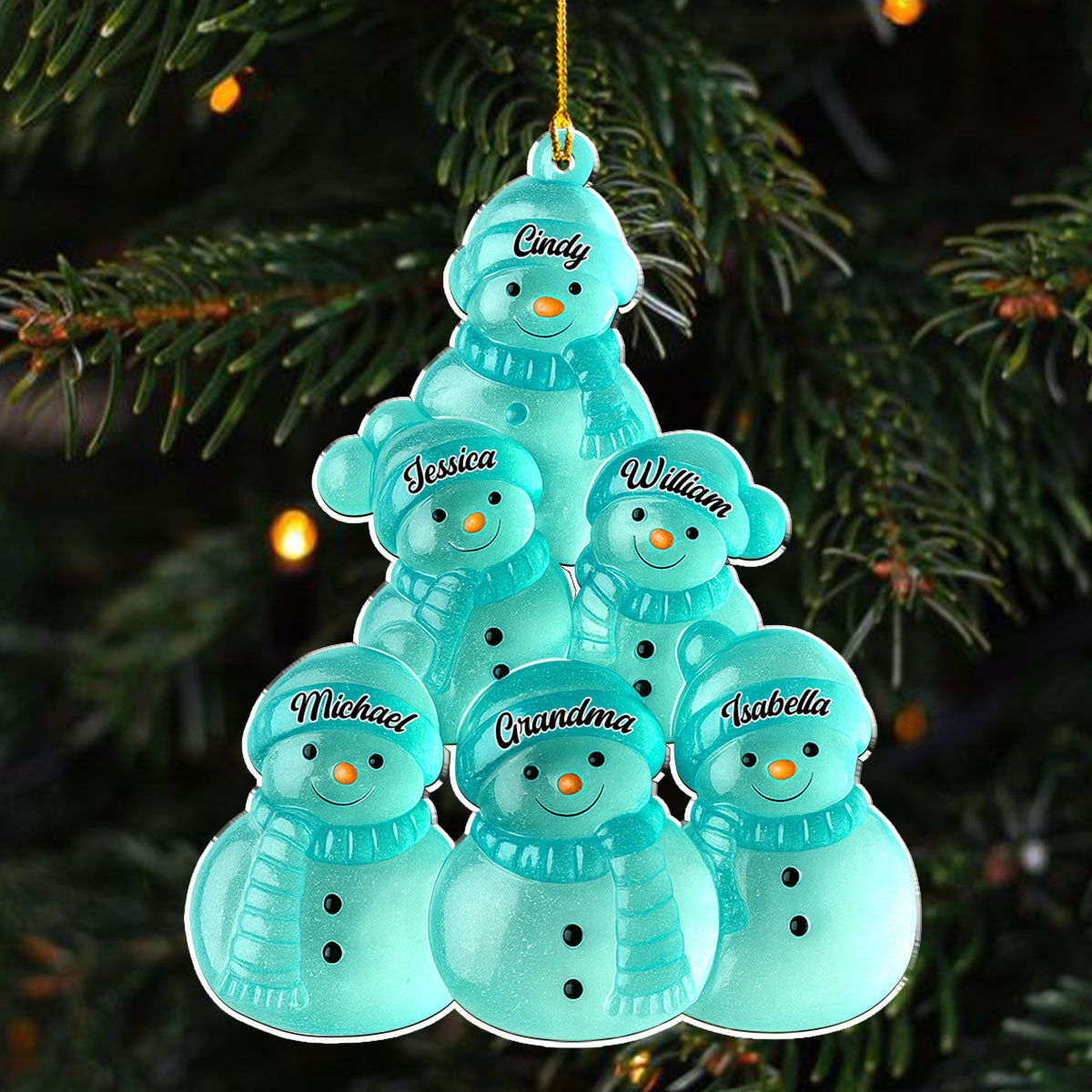 Custom Family Ornament, Christmas Gift for Family Members •  Snowman Grandma And Snowman Kids - Personalized Acrylic Ornament