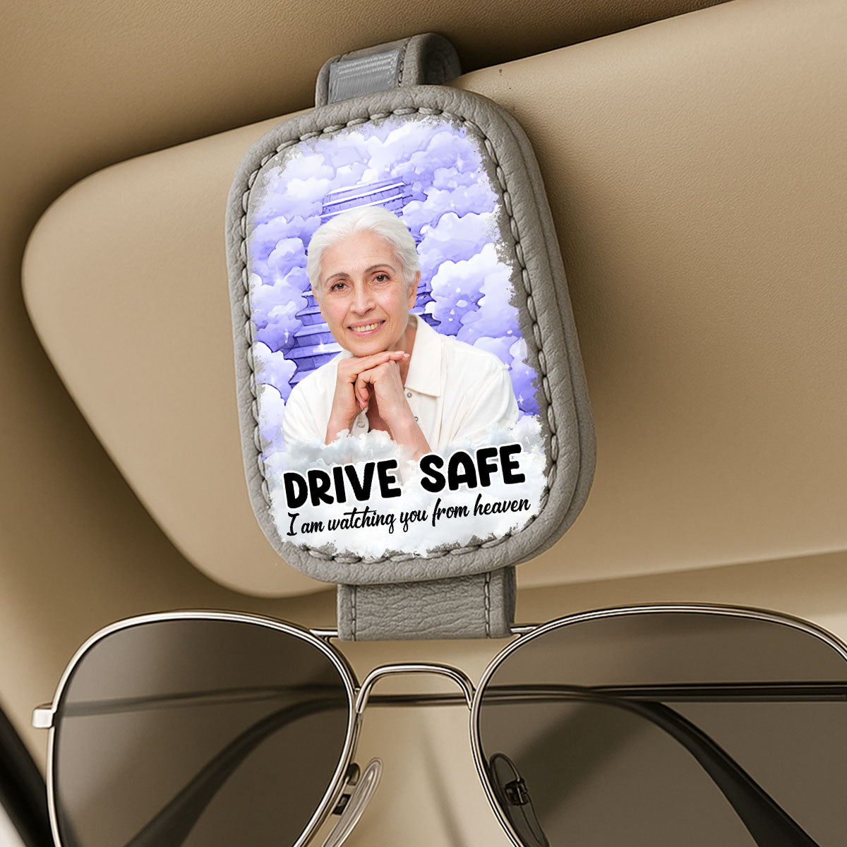 Watching You From Heaven - Personalized Sunglasses Holder For Car Visor