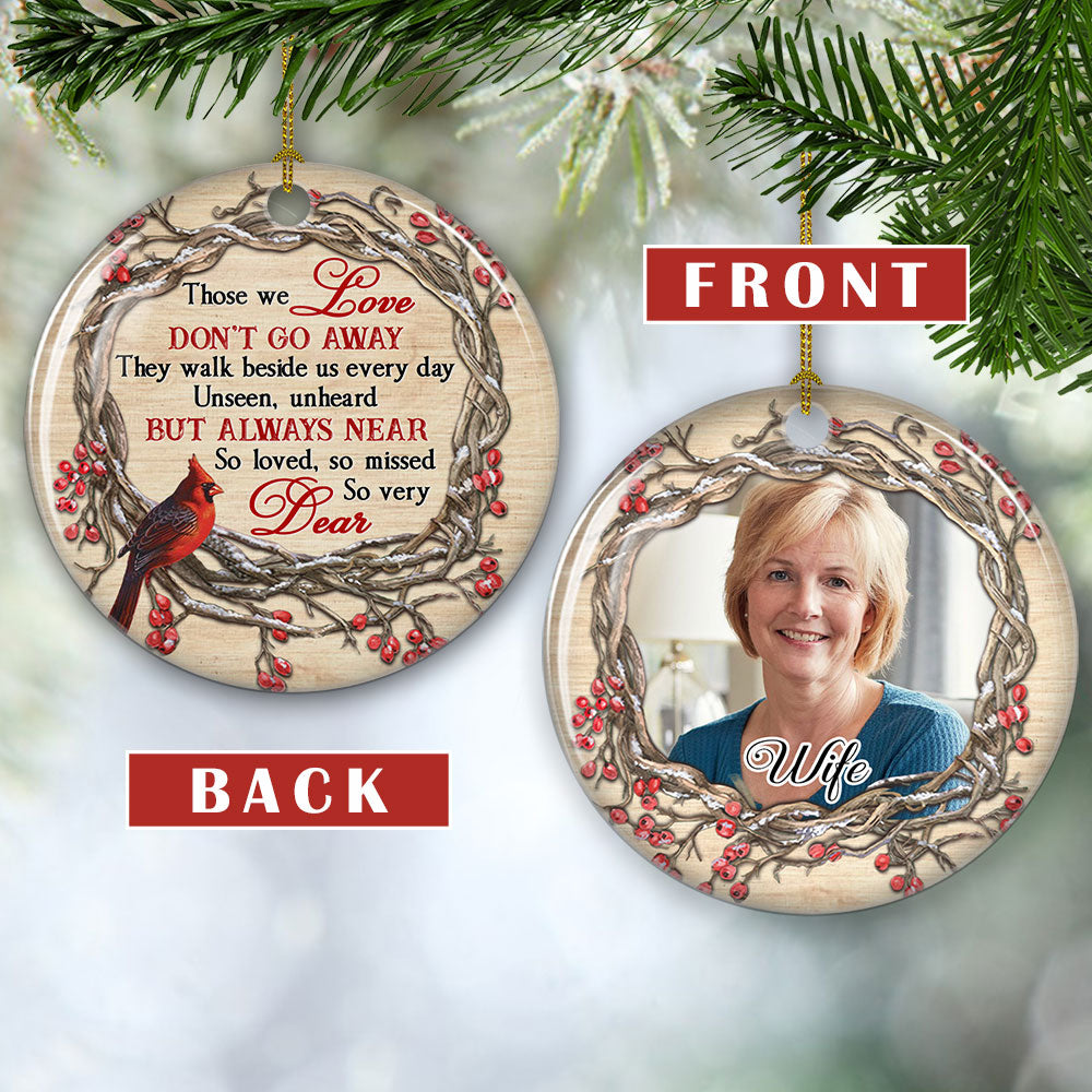 Custom Memorial Christmas Ornament, Sympathy Keepsake •  So Loved, So Missed - Personalized Photo Circle Ceramic Ornament