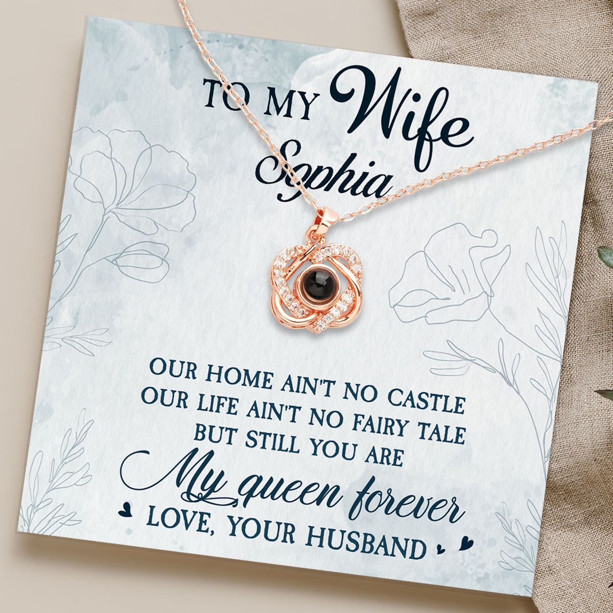 My Queen Forever - Personalized Preserved Rose With Projection Necklace