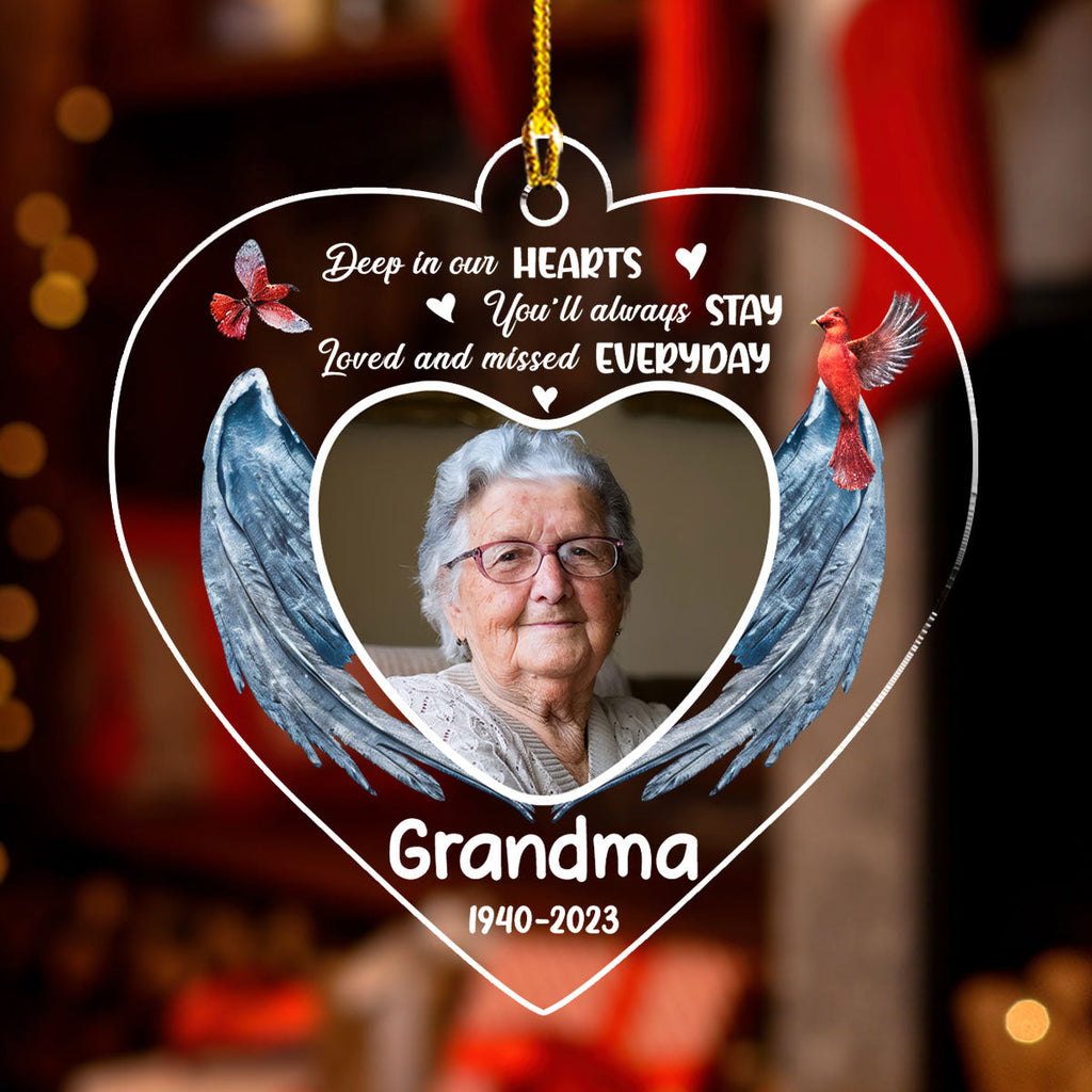 Custom Photo Memorial Christmas Ornament, Sympathy Keepsake • Loved And Missed Everyday - Personalized Acrylic Ornament