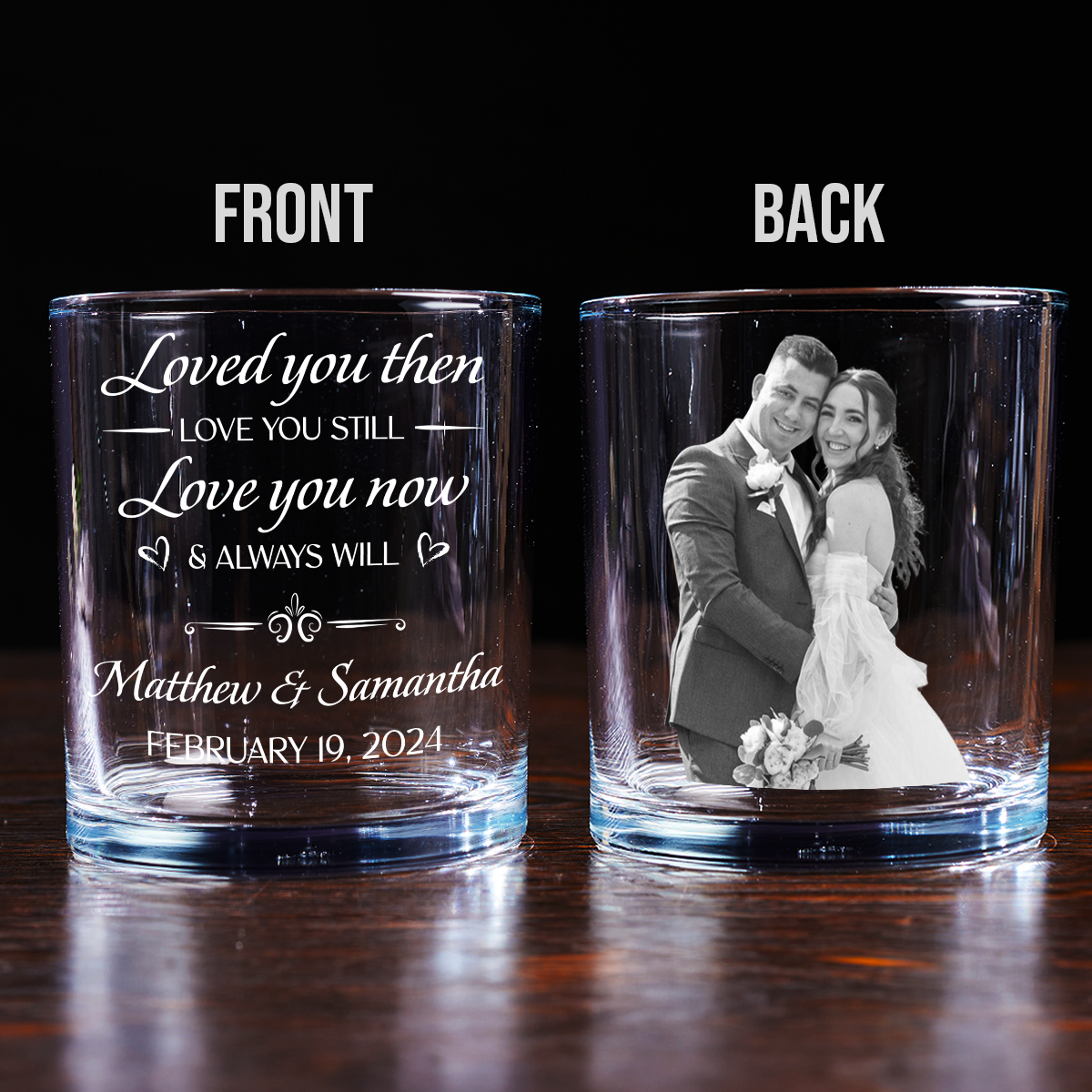 Custom Photo Christmas Anniversary Birthday Drinkware Gifts for Couple • Love You Now And Always Will - Personalized Whiskey Glass