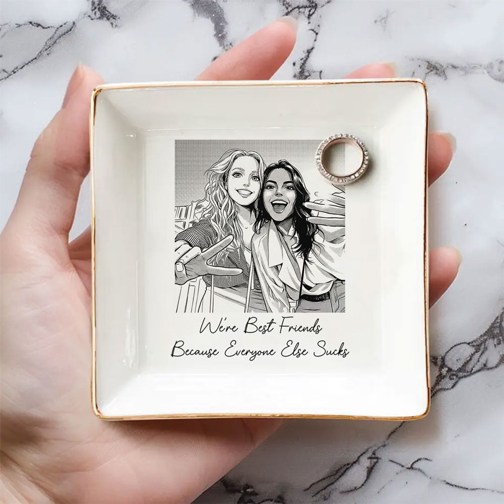 Custom Photo Bestie Trinket Dish, Birthday Christmas Gift For Best Friend • Bestie Photo - Personalized Jewelry Dish