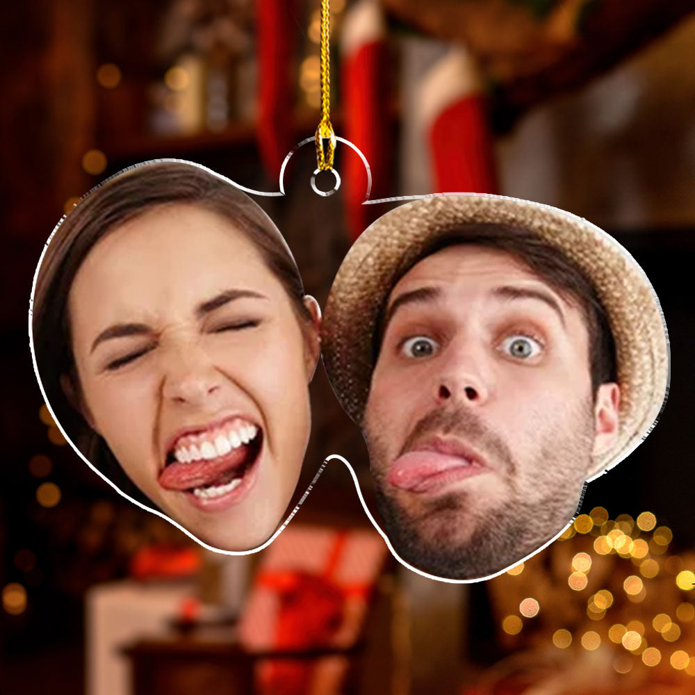 Custom Photo Couple Christmas Ornament, Anniversary Gift • Funny Face Christmas - Personalized Acrylic Ornament
