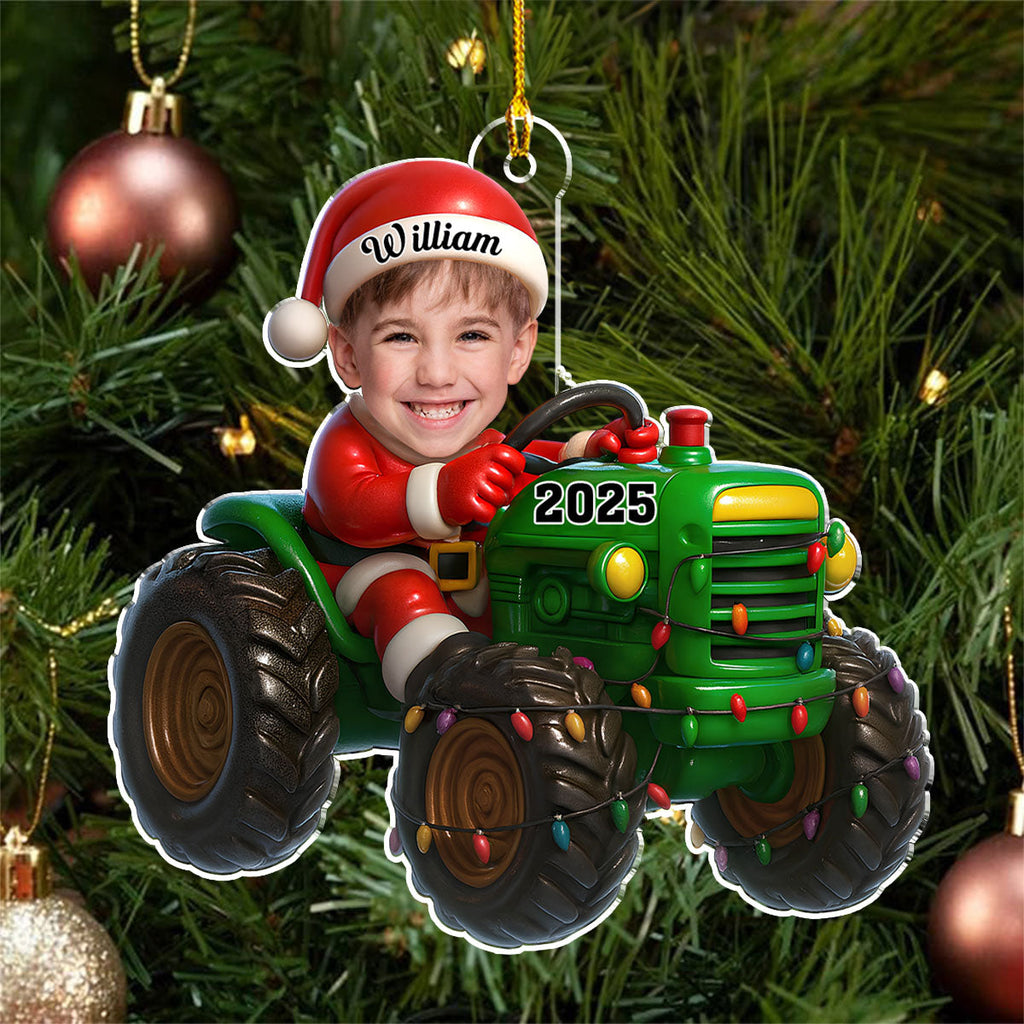 Custom Photo Baby Christmas Ornament for New Parents • Tractor Driver - Personalized Acrylic Ornament