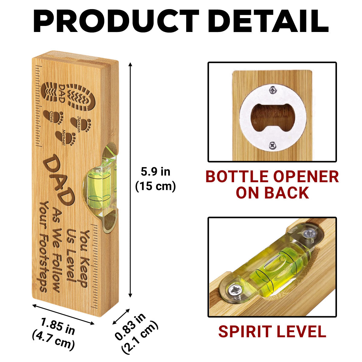 Dad You Keep Me Level - Personalized Engraved Wooden Spirit Level Bottle Opener