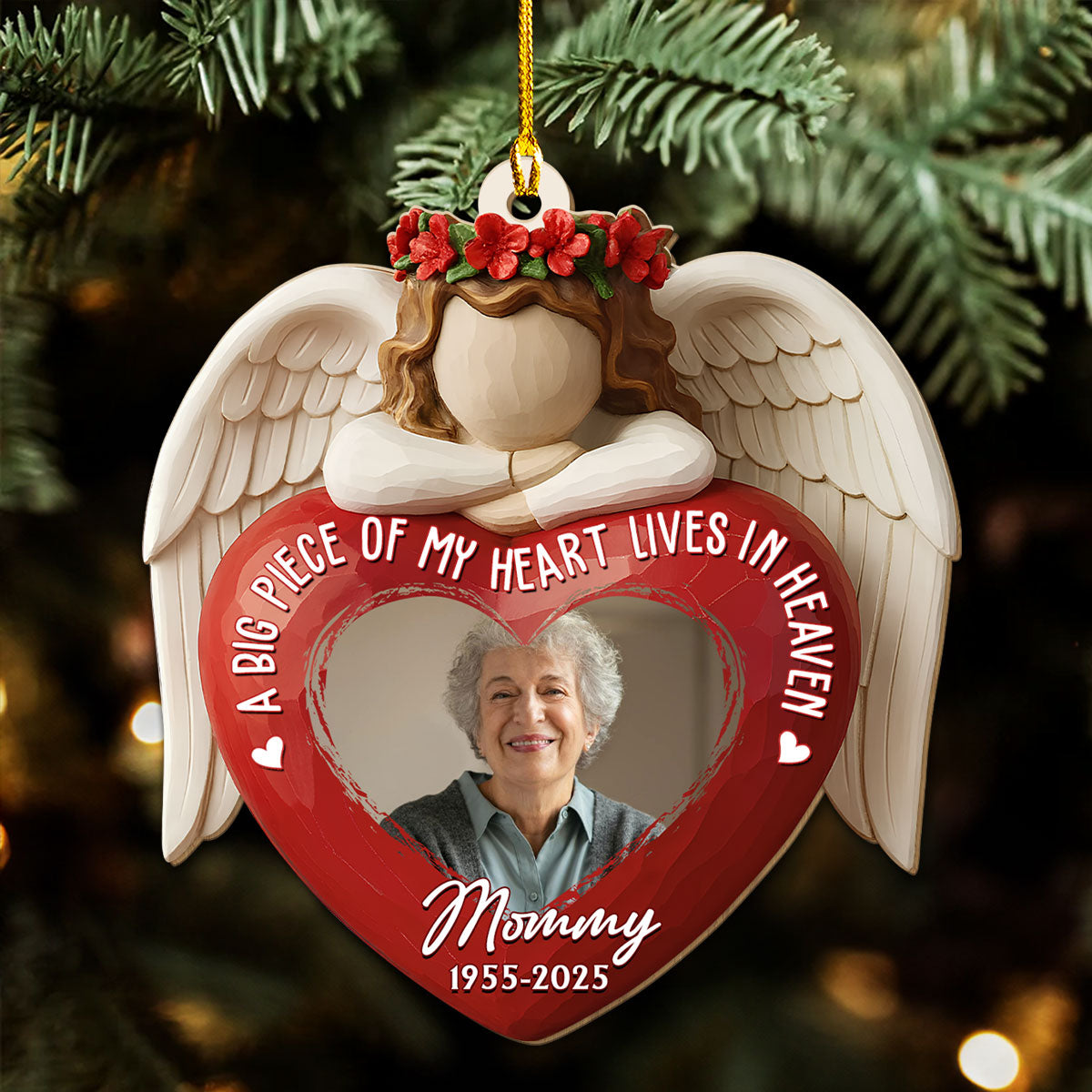 Custom Photo Memorial Christmas Ornament, Sympathy Keepsake • A Big Piece Of My Heart - Personalized Wood Ornament