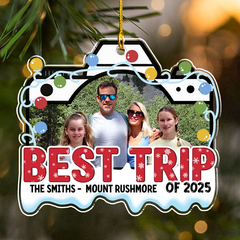 Custom Photo Family Ornament, Christmas Gift for Family Members • Best Trip Ever - Personalized Acrylic Ornament