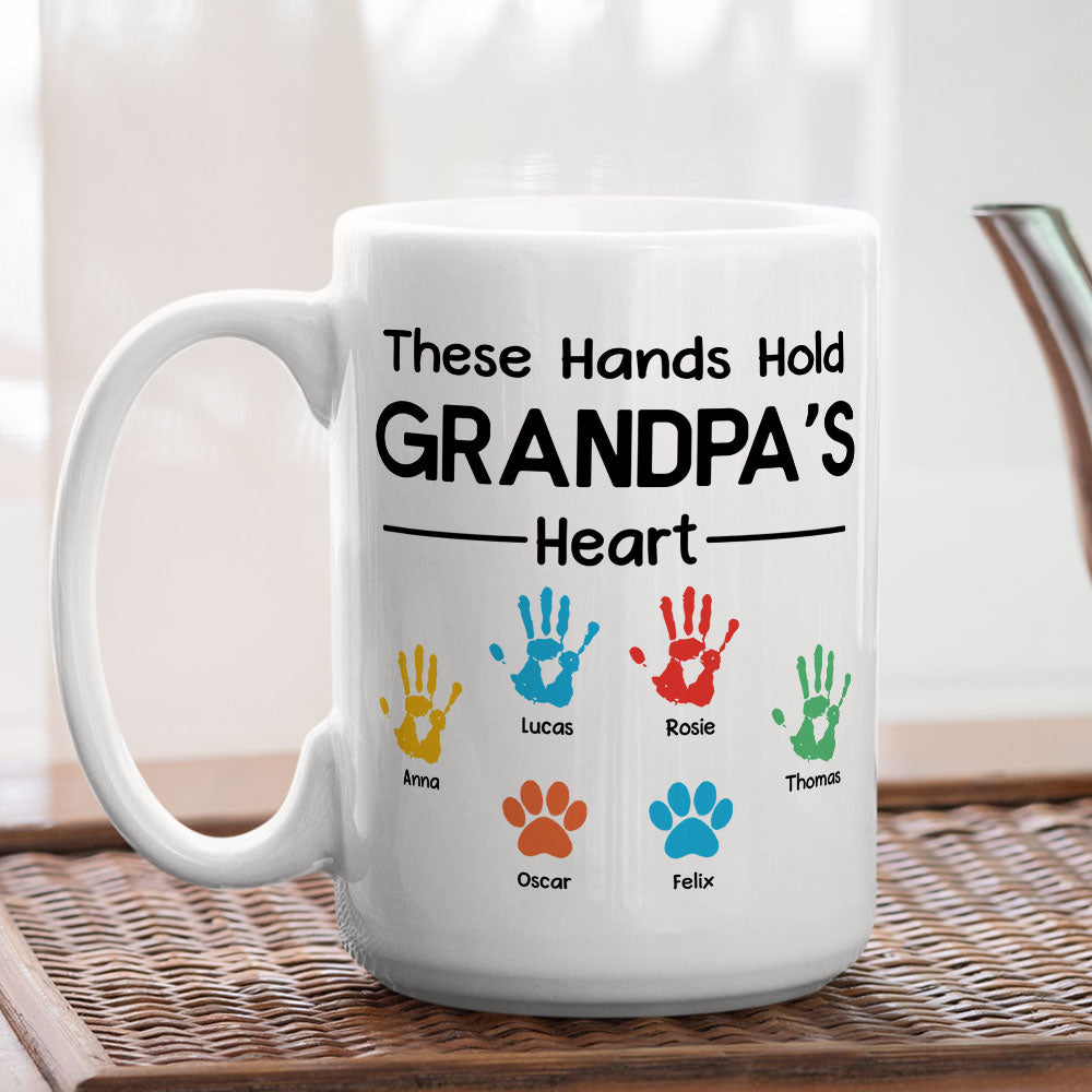 Custom Father's Day, Special Gift for Dad & Grandpa • These Hands Hold Daddy Heart - Personalized Coffee Mug