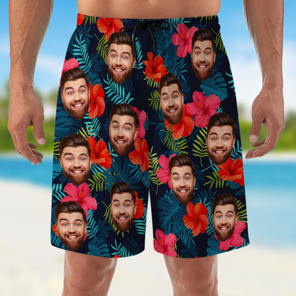 Custom Photo Men's Swim Trunks, Birthday & Summer Gift • Photo Tropical Vibes Only - Personalized Beach Shorts