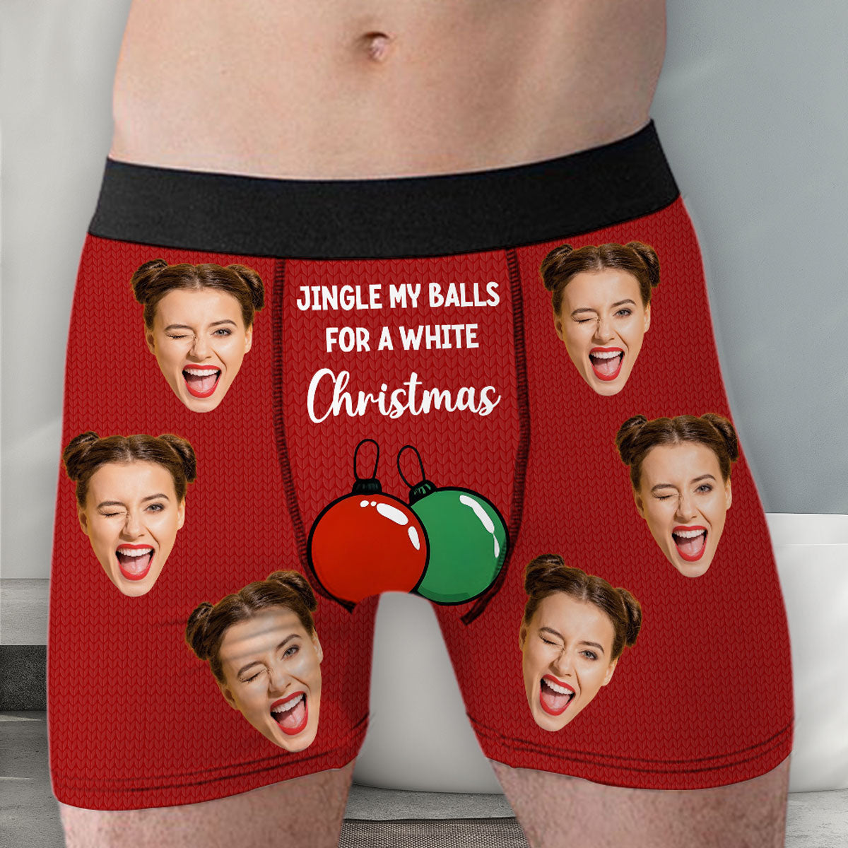 White Christmas With Me - Personalized Photo Men's Boxer Briefs