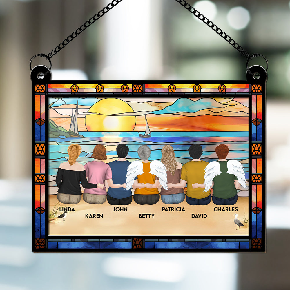 Custom Hanging Decor for Mom Daughter, Mother's Day Birthday Gifts • Mom And Children Sitting On The Beach - Personalized Suncatcher