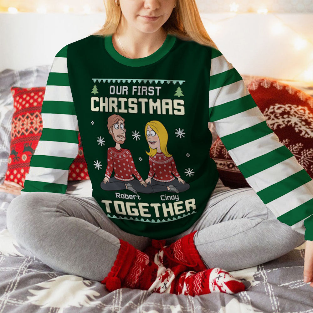 Custom Couple Christmas Sweatshirt, Anniversary Gift • Our First Christmas - Personalized All-Over-Print Sweatshirt