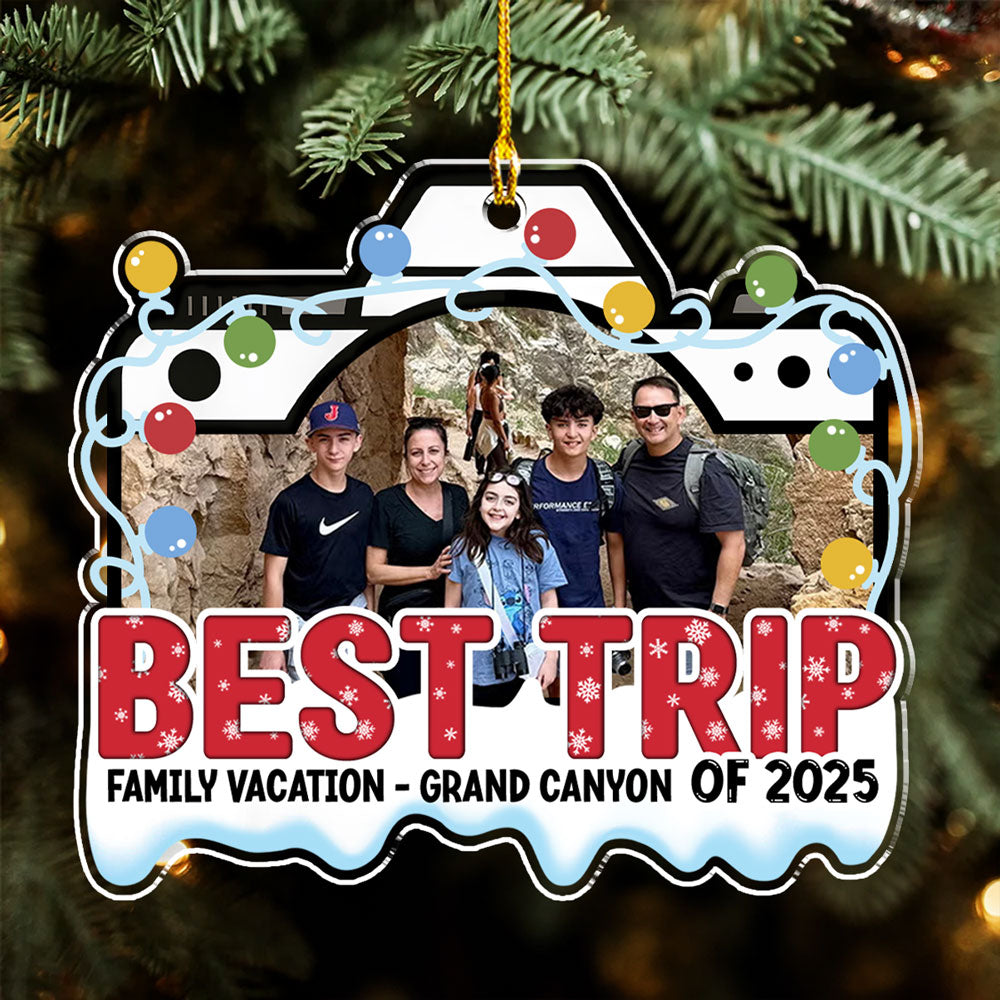 Custom Photo Family Ornament, Christmas Gift for Family Members • Best Trip Ever - Personalized Acrylic Ornament