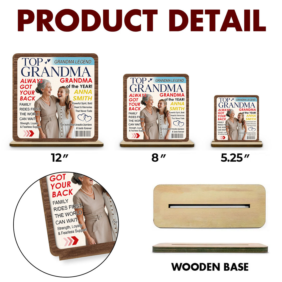 Custom Decor for Mom, Special Gift for Mother • Top Grandma - Personalized 2-Layer Wood Plaque With Flat Base