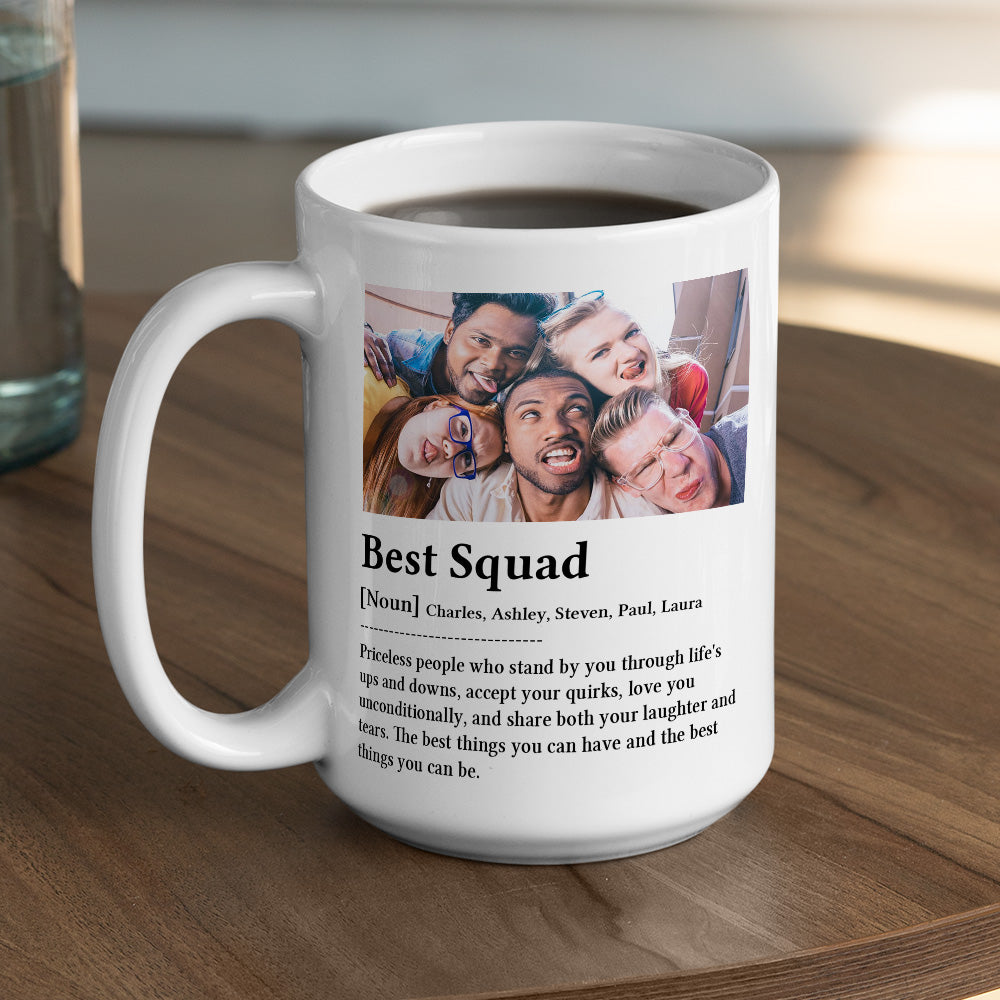 Custom Photo Best Friend, Christmas & Birthday Friendship Keepsake Gift • Best Squad - Personalized Coffee Mug