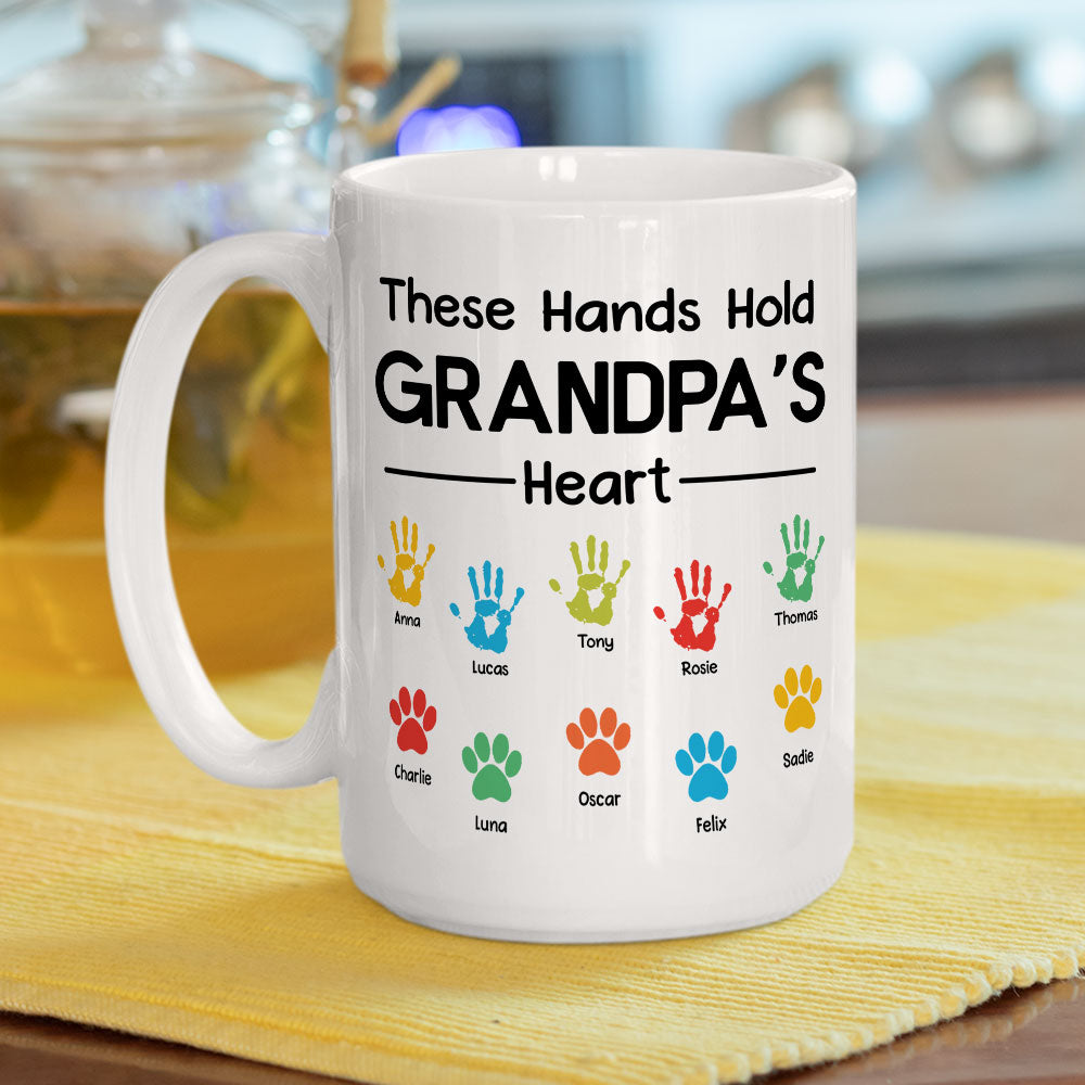Custom Father's Day, Special Gift for Dad & Grandpa • These Hands Hold Daddy Heart - Personalized Coffee Mug