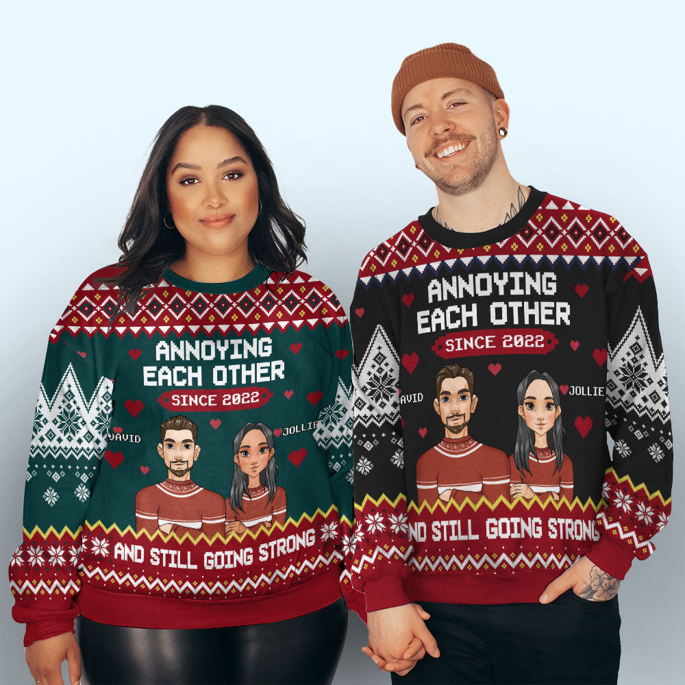 Custom Couple Christmas Sweatshirt, Anniversary Gift • Since Year - Personalized All-Over-Print Sweatshirt