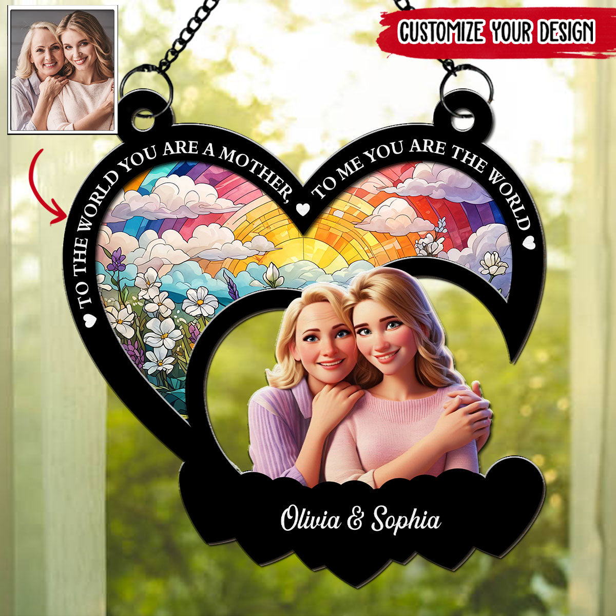 Custom Photo Hanging Decor for Mom Daughter, Mother's Day Birthday Gifts • Mom Means The World To Me - Personalized Suncatcher