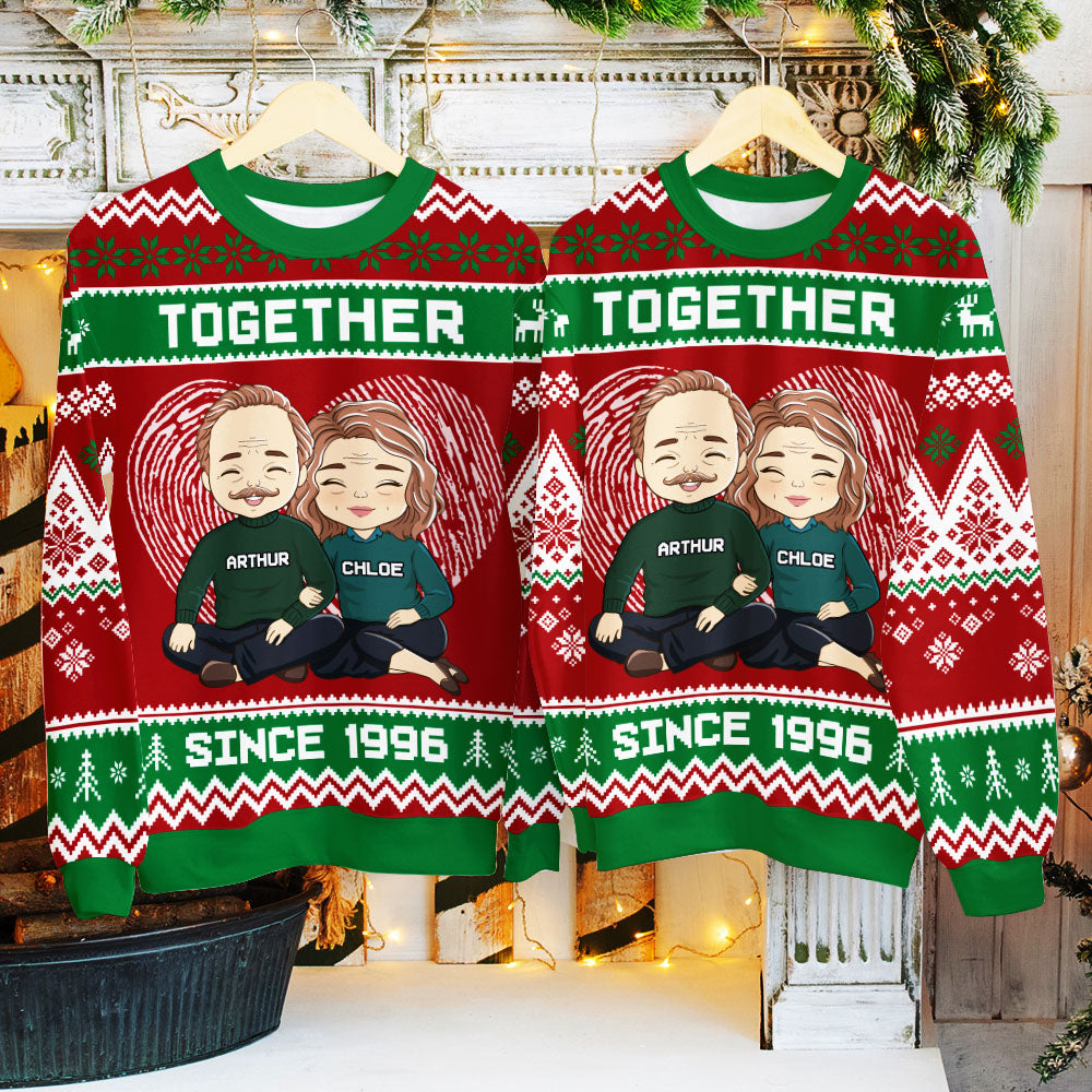 Custom Couple Christmas Sweatshirt, Anniversary Gift • Together - Personalized Couple All-Over-Print Sweatshirt