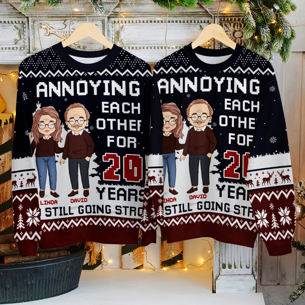 Custom Couple Christmas Sweatshirt, Anniversary Gift • Still Going Strong - Personalized All-Over-Print Sweatshirt