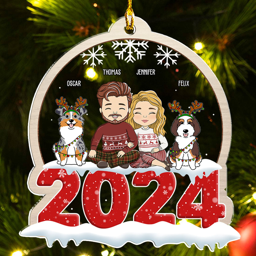 Custom Couple Christmas Ornament, Anniversary Gift •  Couple Pet Snow Globe - Personalized Acrylic Ornament