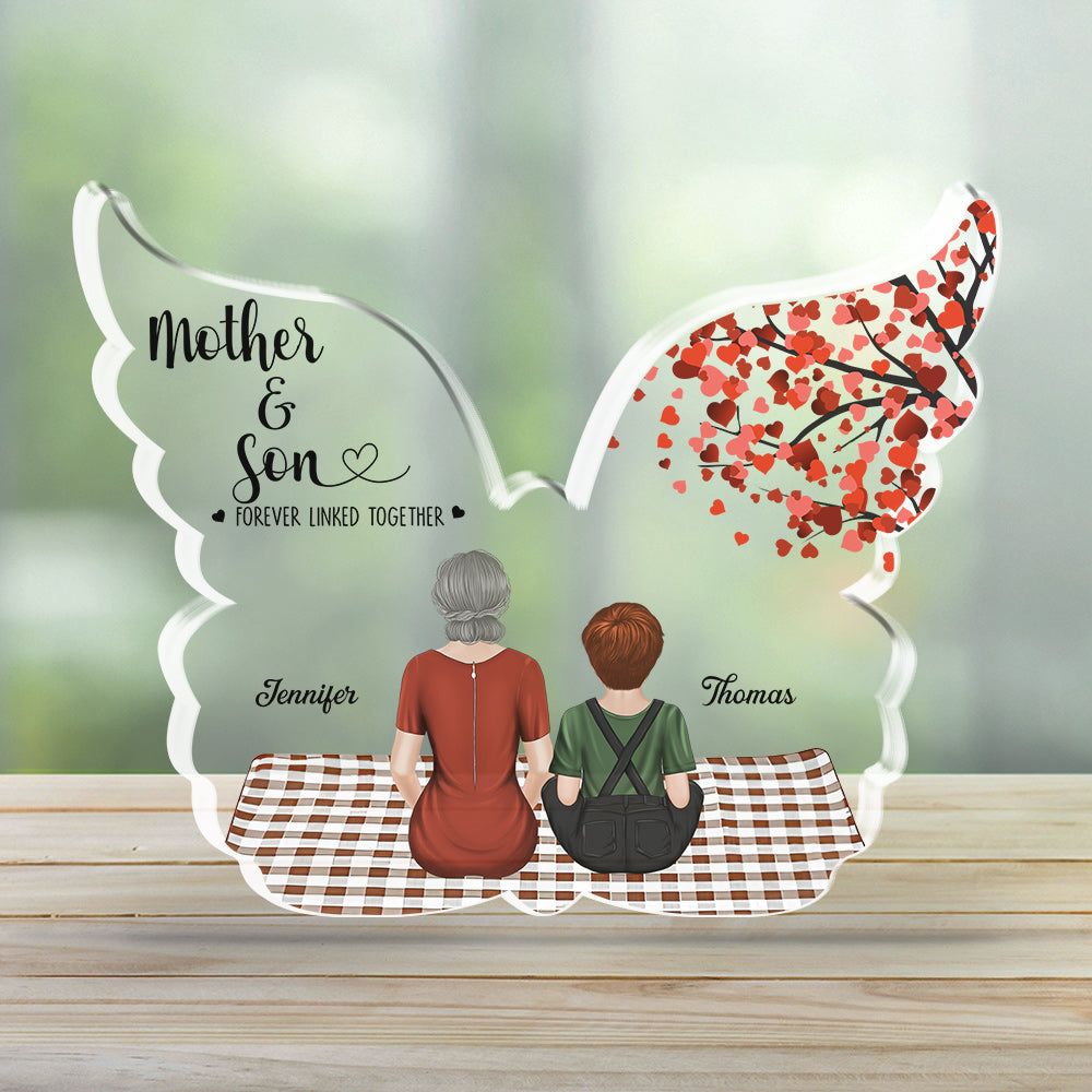 Custom Decor for Mom, Special Gift for Mother • Mother And Son Forever Linked Together - Personalized Acrylic Plaque