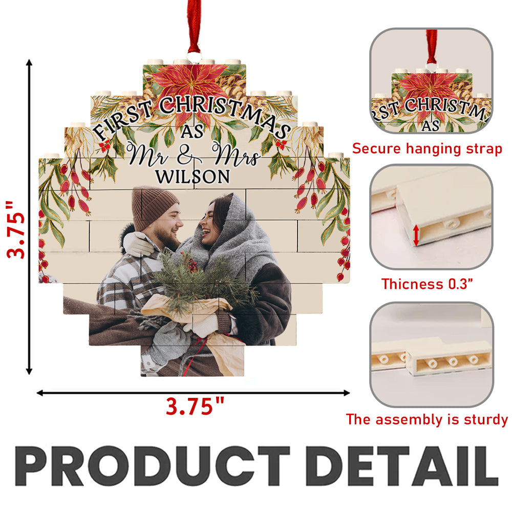 Custom Photo First Christmas Ornament Married, Gift for Newlyweds • First Christmas - Personalized Puzzle Ornament