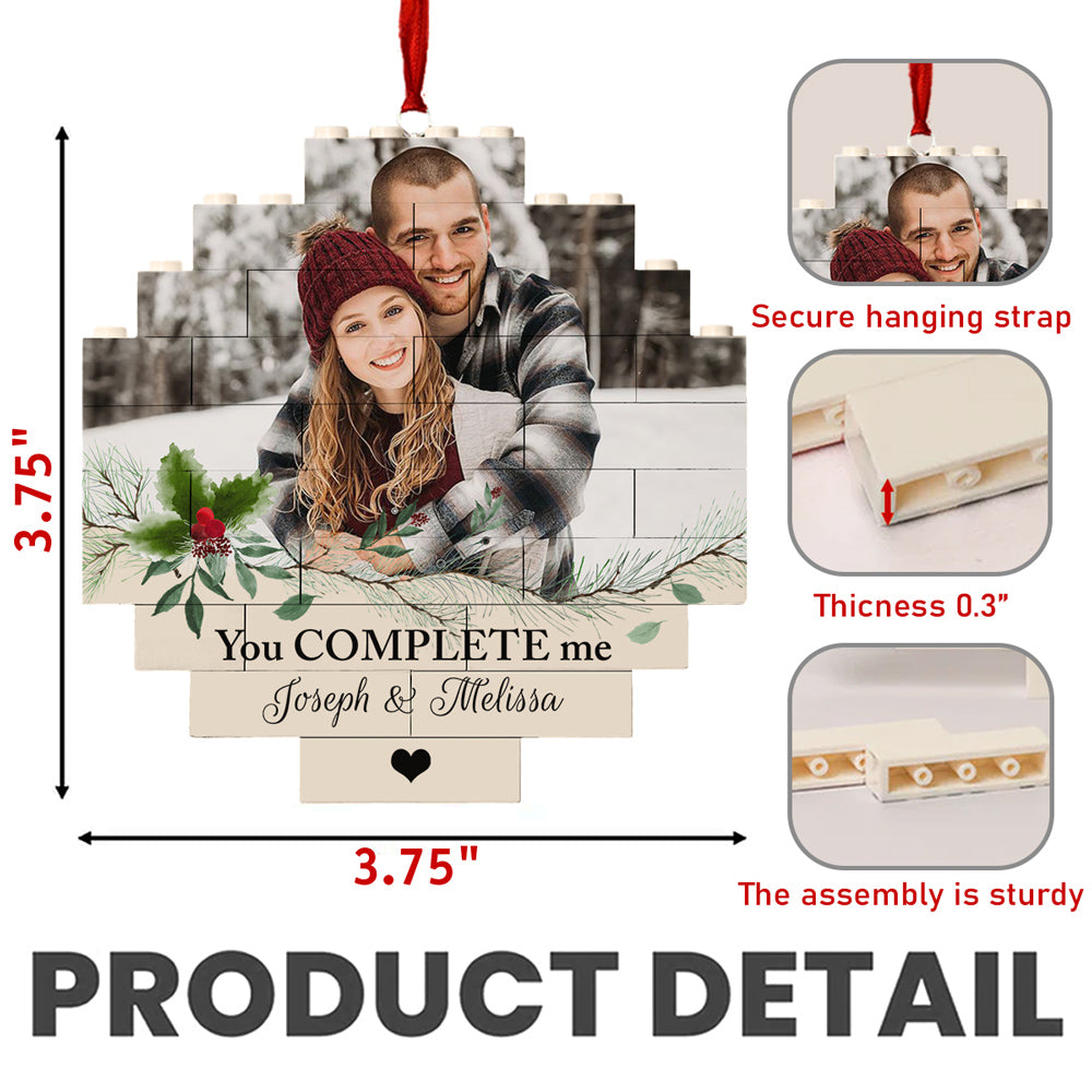 Custom Photo Couple Christmas Ornament, Anniversary Gift • You Complete Me - Personalized Puzzle Ornament