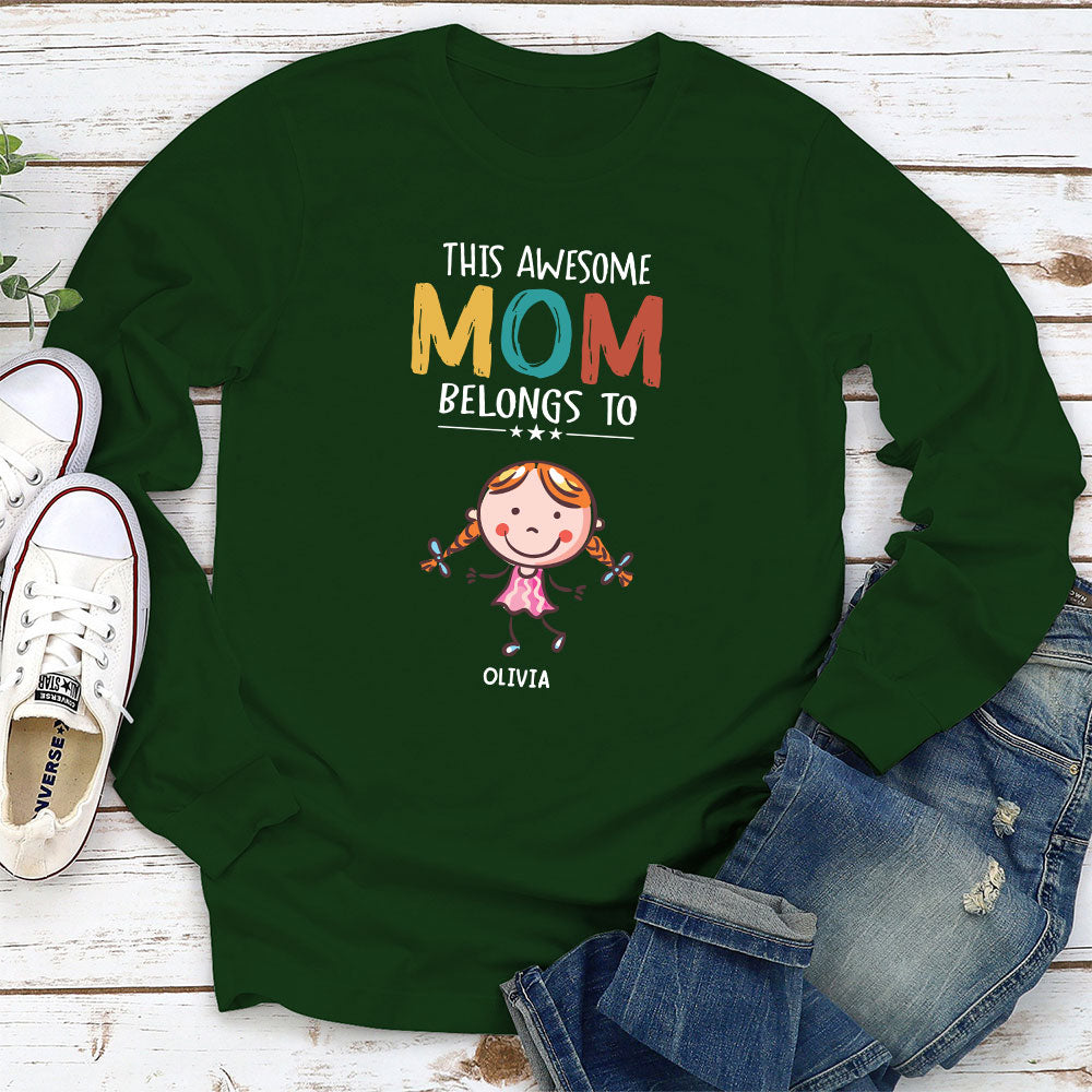 Custom Christmas & Birthday Gift for Mom, Grandma • This Awesome Mom Belongs To - Personalized Long Sleeve T-shirt