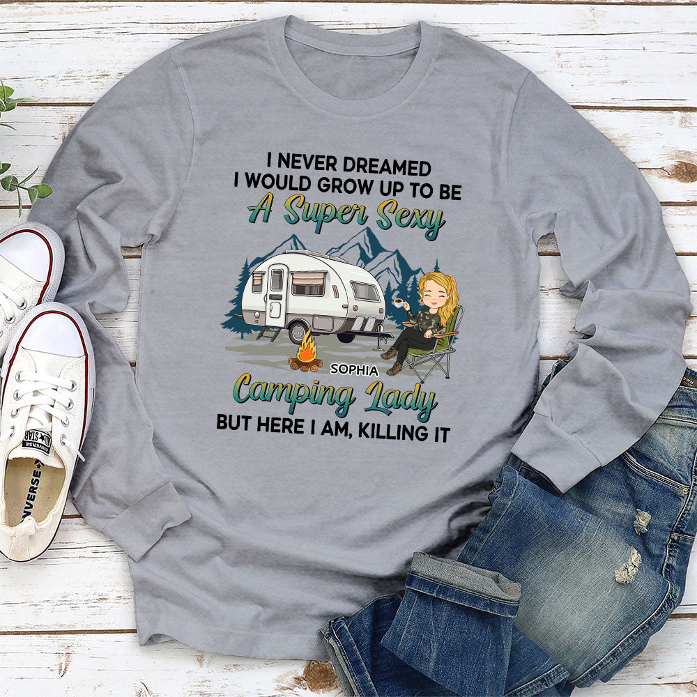 Custom Christmas & Birthday Keepsake Gift • Camping Lady 2 - Personalized Long Sleeve T-shirt