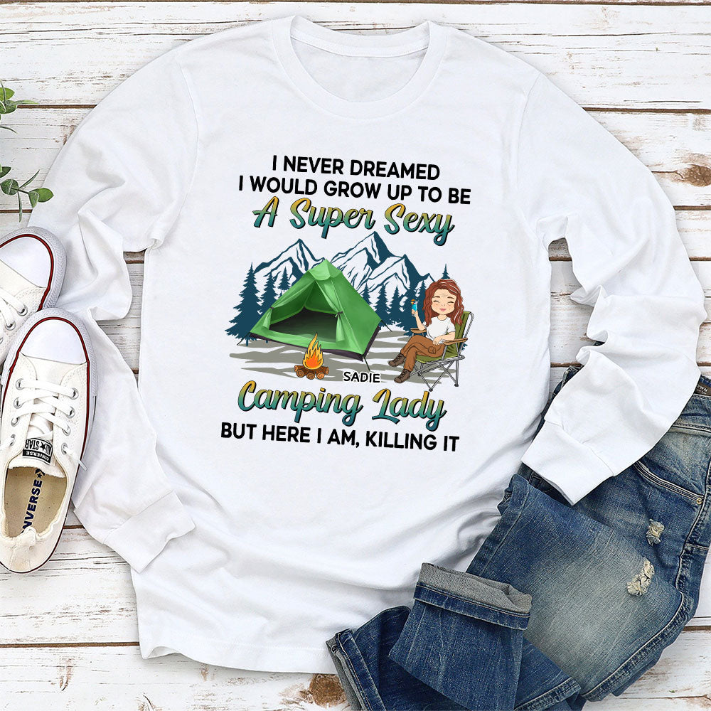 Custom Christmas & Birthday Keepsake Gift • Camping Lady 2 - Personalized Long Sleeve T-shirt