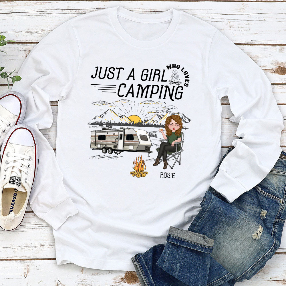 Custom Christmas & Birthday Keepsake Gift • Girl Loves Camping - Personalized Long Sleeve T-shirt