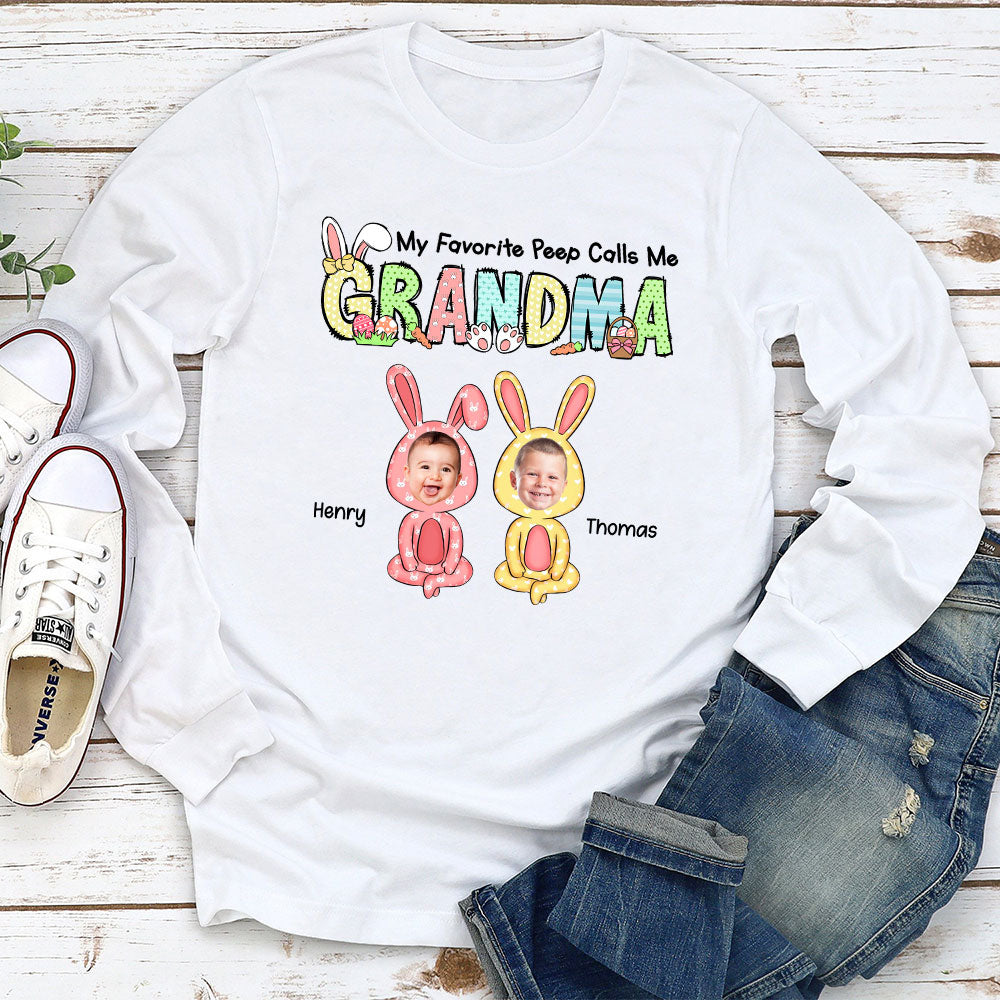 Custom Photo Christmas & Birthday Gift for Grandma • My Favorite Peeps Call Me Grandma - Personalized Long Sleeve T-shirt