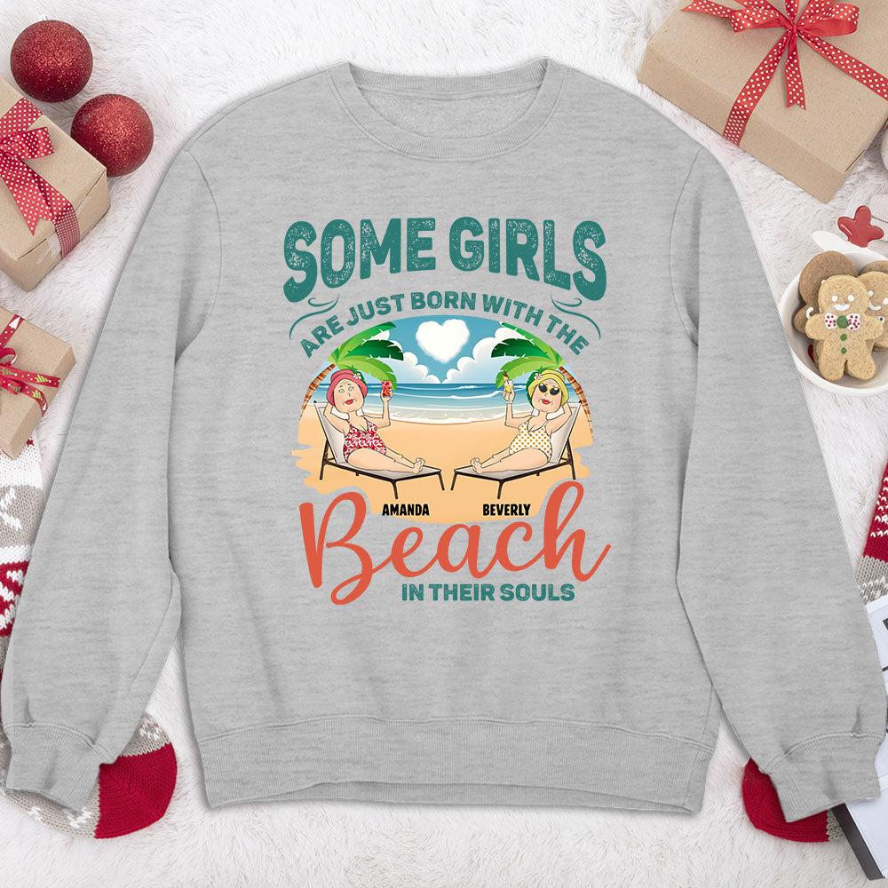 Custom Christmas & Birthday Keepsake Gift • Born With The Beach In Their Souls - Personalized Sweatshirt