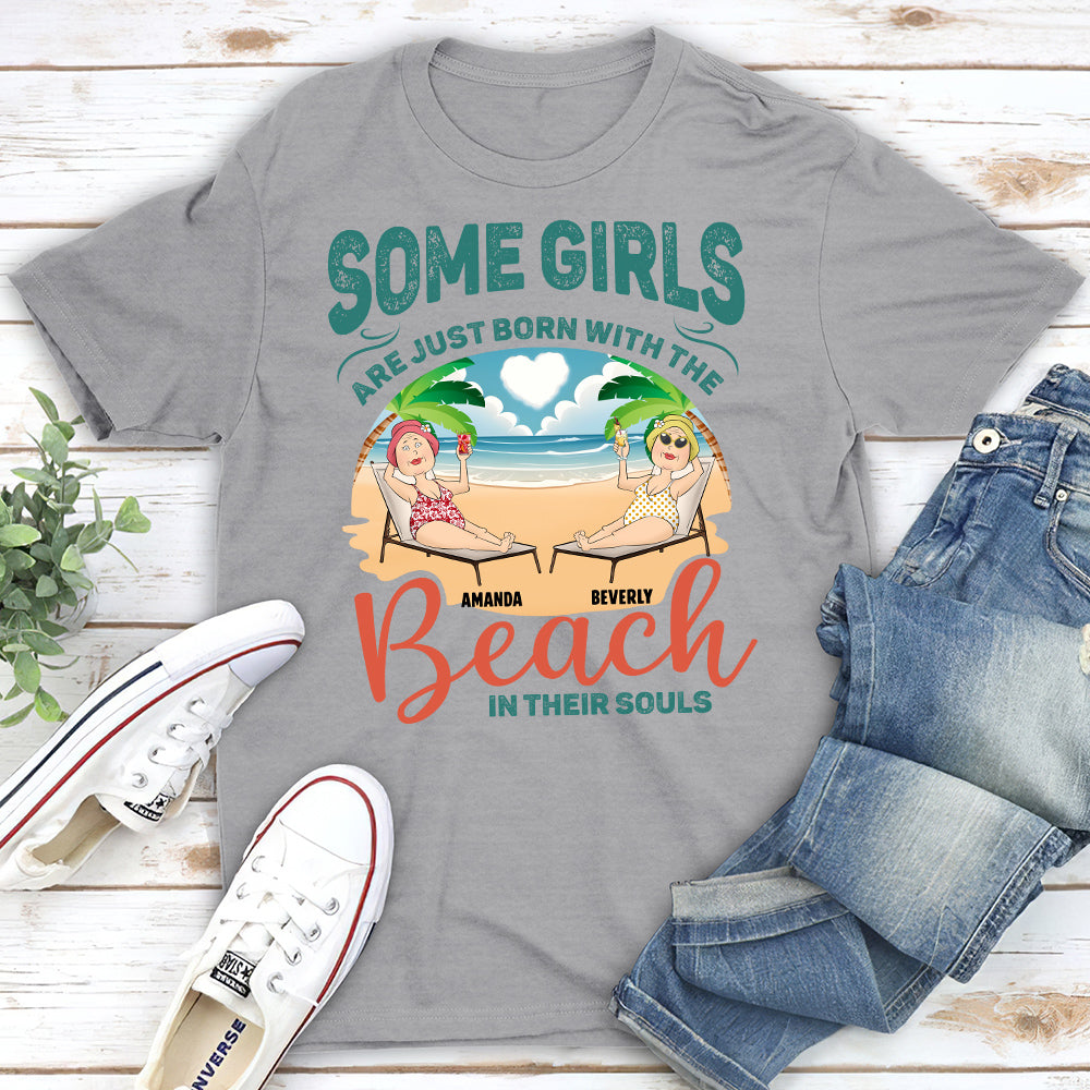 Custom Christmas & Birthday Keepsake Gift • Born With The Beach In Their Souls - Personalized Unisex T-shirt