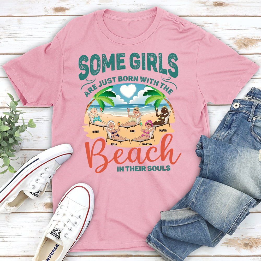 Custom Christmas & Birthday Keepsake Gift • Born With The Beach In Their Souls - Personalized Unisex T-shirt