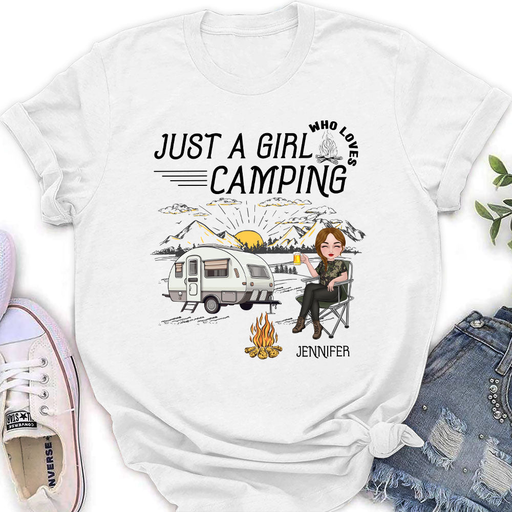 Custom Christmas & Birthday Keepsake Gift • Girl Loves Camping - Personalized Women's T-shirt