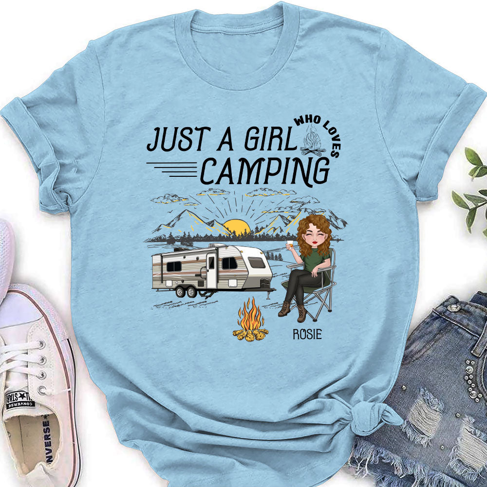 Custom Christmas & Birthday Keepsake Gift • Girl Loves Camping - Personalized Women's T-shirt