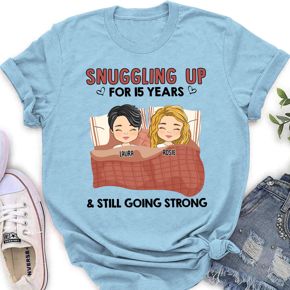 Custom Anniversary Keepsake Gifts For Couple • Snuggling Up - Personalized Women's T-shirt