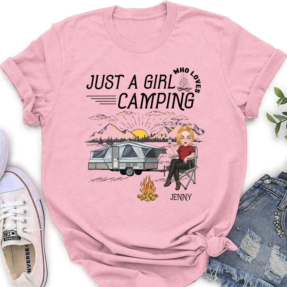 Custom Christmas & Birthday Keepsake Gift • Girl Loves Camping - Personalized Women's T-shirt
